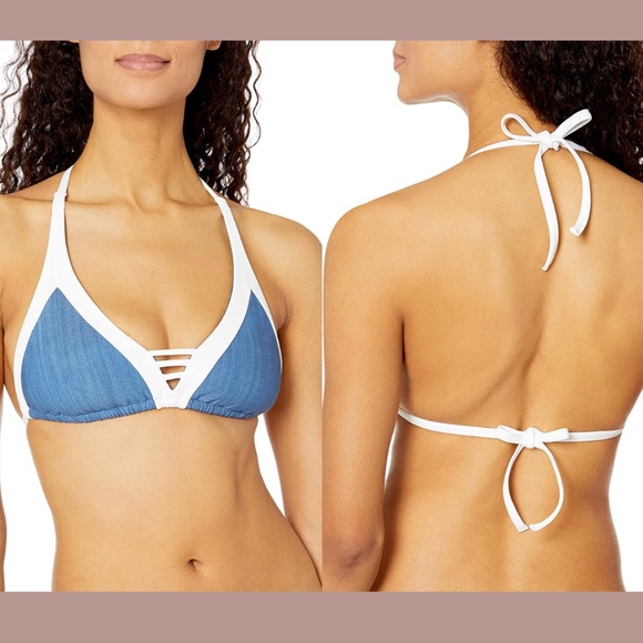 NWT Seafolly [ US 6‎ D-Cup ] Block Party Triangle Bikini Swim Top in Denim - Picture 2 of 11